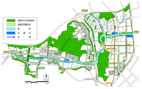 판교신도시 도시습지 및 물순환체계도