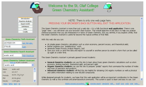 St. Olaf 대학에서 제공하는 Green Chemistry Assistant