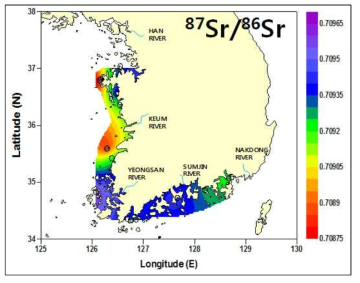 해역별 바지락의 스트론튬 안정동위원소 비를 활용한 동위원소 지도(Isoscapes)