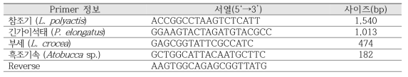 민어류 종판별용 PCR primer 서열 및 정보