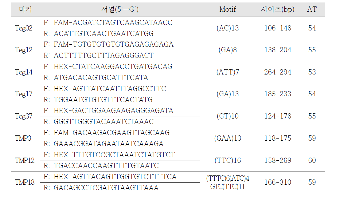 참꼬막 유래 microsatellite DNA 마커 정보