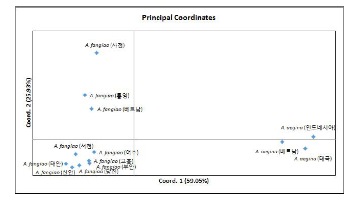 주꾸미 집단의 유전적 유연관계 PCA 분석 (reference data)