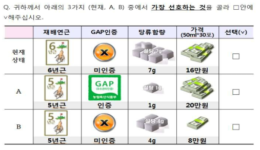 선택형 실험 설문 예시