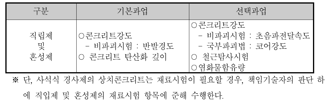 정밀점검의 재료시험 항목