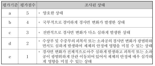 사면변화 및 피복석 유실의 상태평가 기준