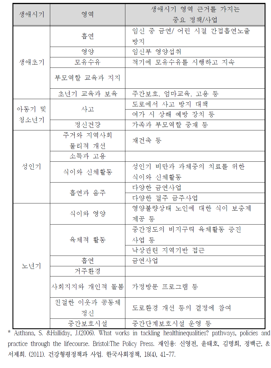 생애주기별 건강형평정책/사업의 예