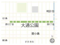 오오도오리공원 위치 출처: 大通公園 홈페이지, “大通公園とは”, http://www.sapporo-park.or.jp/odori/about/ (검색일: 2017.08.27.)
