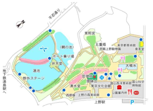 우에노공원 배치도 및 영업시설 위치 출처: 公益財団法人 東京都公園協会 홈페이지, https://www.tokyo-park.or.jp/park/format/map038.html (검색일: 2017.8.27)