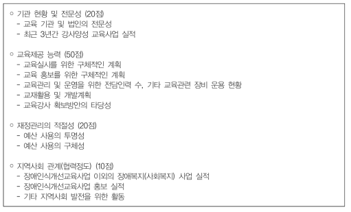 장애인식개선교육 기관 지정 기준(안)