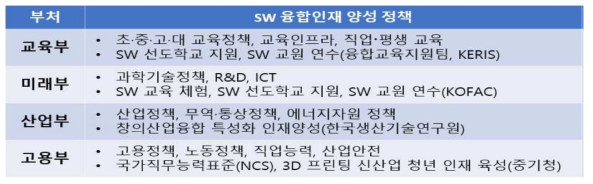 국내 부처별 SW 융합인재 양성 정책 추진 현황