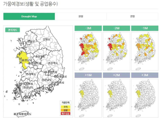 가뭄 모니터링 및 전망 기능(생활 및 공업용수) 자료 : 김현식, 가뭄 정보 전문기관 ‘국가가뭄정보분석센터’의 역할 및 비전(2016)