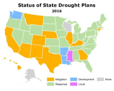 미국의 주단위 가뭄 계획 현황(2016년 기준) 자료 : 미국 국립 가뭄경감센터(NDMC)