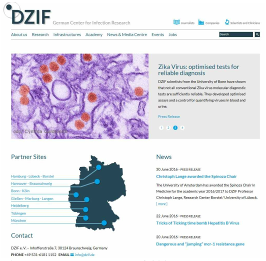 German Center for Infection Research 홈페이지 (http://www.dzif.de/en/)