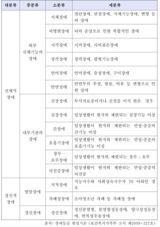 장애인의 분류