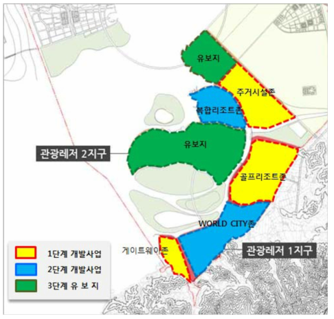 관광·레저용지 1,2지구 단계별 개발계획도