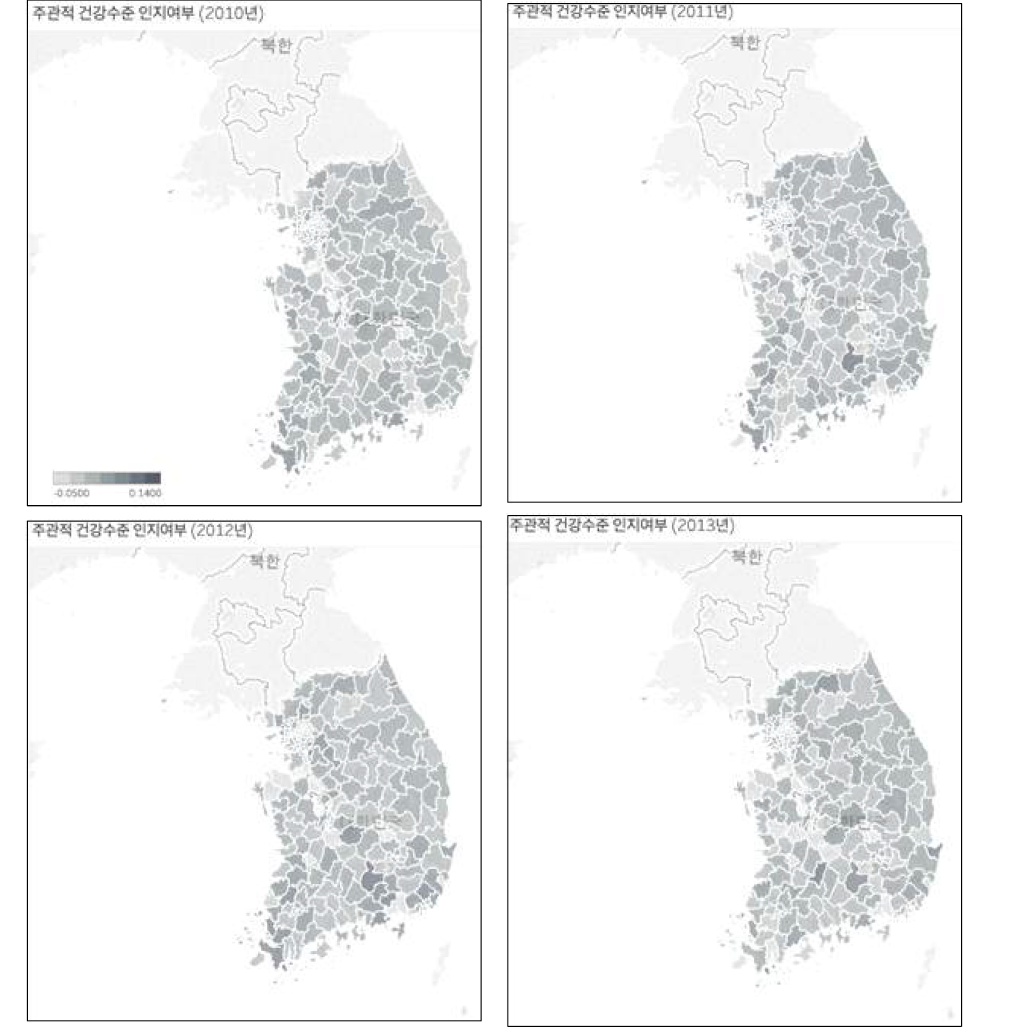 주관적 건강수준 인지여부가 걷기실천에 미치는 영향(연도별)