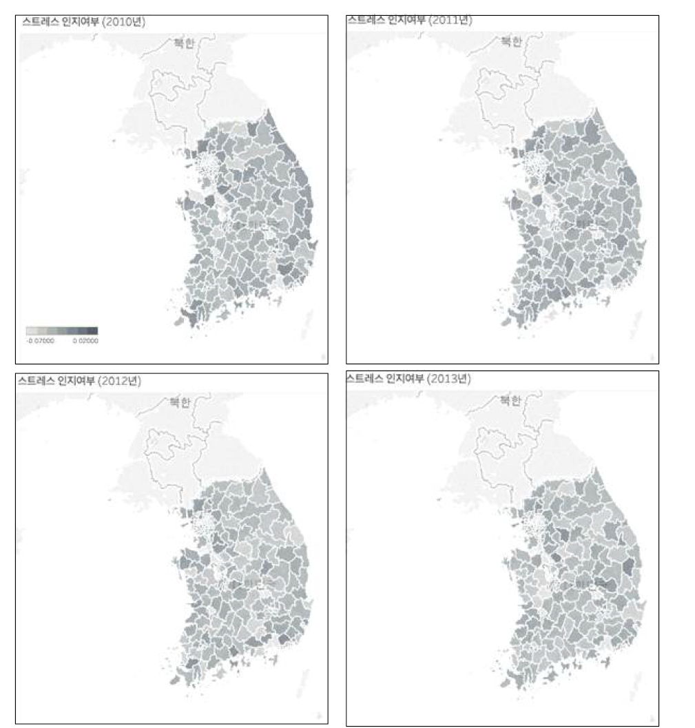 스트레스 인지여부가 걷기실천에 미치는 영향(연도별)