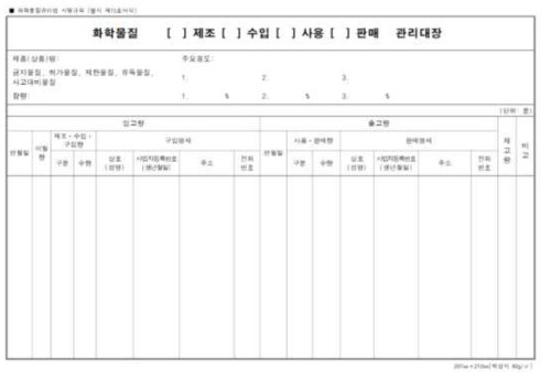 화학물질(제조, 수입, 사용, 판매)관리대장