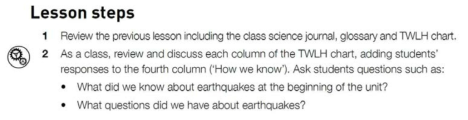 단원별 학습 단계 예시 출처: Australian Academy of Science(2016a)