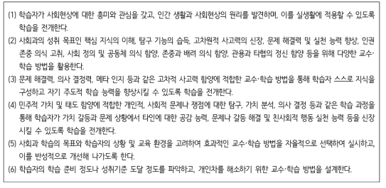 사회과 교육과정 문서에 제시된 교수･학습의 원칙