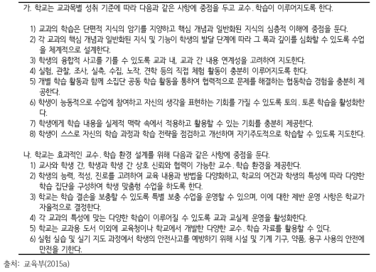 2015 개정 교육과정 총론에 제시된 교수･학습의 중점