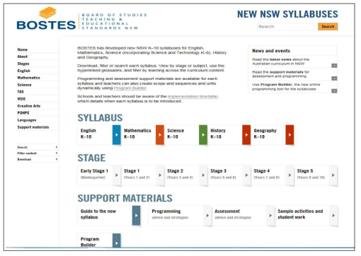 호주 NSW 교육과정 정보 제공 시스템(http://syllabus.bostes.nsw.edu.au)