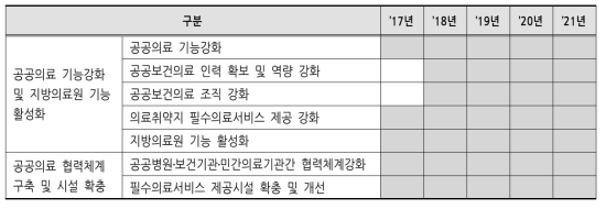 공공의료전달체계 확립 전략 추진일정