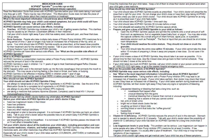 Medication Guide 예시 (Aciphex® Sprinkle™) 출처 : http://www.fda.gov/drugs/drugsafety/ucm085729.htm