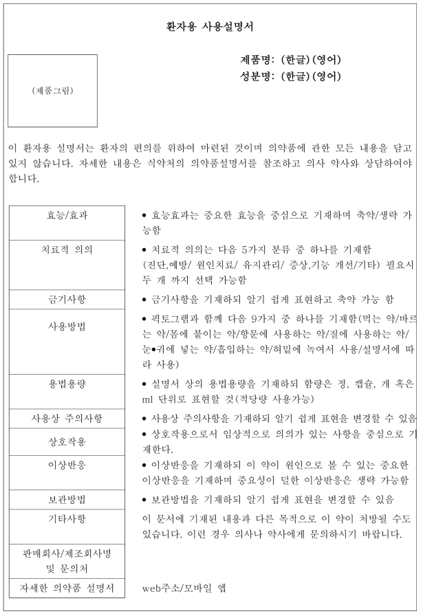 환자용 사용설명서 작성 포맷(안)