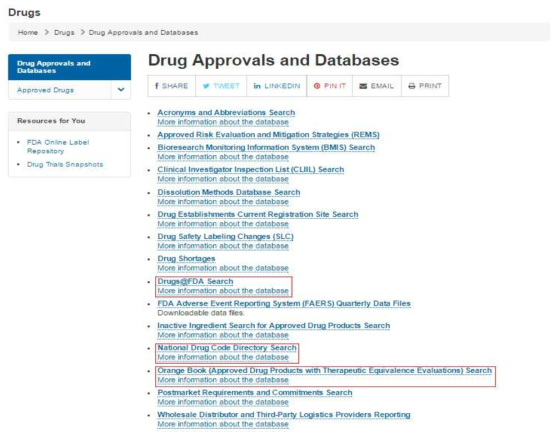 FDA Drug Approvals and Databases(의약품 허가 및 데이터베이스) 홈페이지 화면 출처 : http://www.fda.gov/Drugs/InformationOnDrugs/default.htm