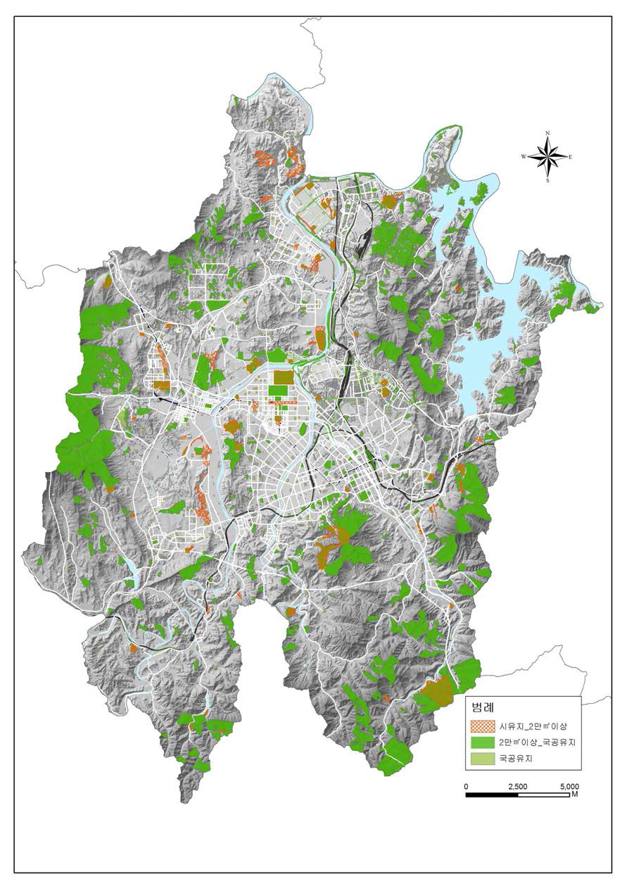2만㎡ 이상의 국공유지 및 시유지 분포 현황