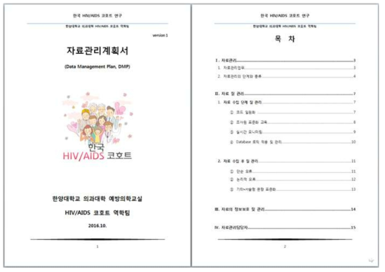 한국 HIV/AIDS 코호트 연구 자료관리계획서(Data Management Plan, DMP)