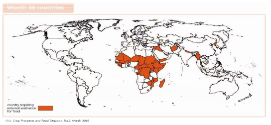 외부식량지원 필요국가 분포
