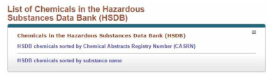 HSDB 독성정보 사이트의 물질수록 카테고리