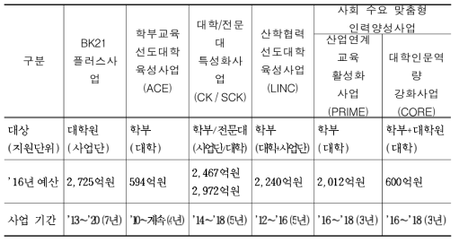 주요대학재정 지원사업현황