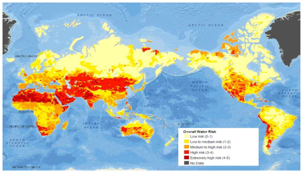 세계 물 위험 지도(출처: World Resources Institute, 2013)