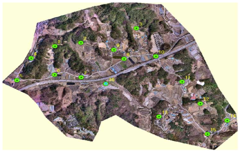 우용지구 정사영상 및 위치정확도 검사점 분포