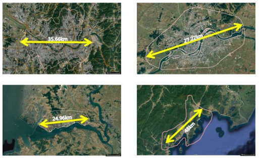 남·북의 주요 도시 비교(왼쪽부터 서울, 평양, 남포, 나선)