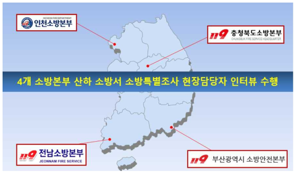 방문조사를 실시한 4개 지역 소방본부