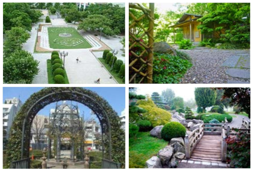 자매결연을 통한 정원 조성 a. Hannover Garden Hiroshima b. Japanese Garden, hannover c. Freiburg Garden, Matsuyama d. Japanese Garden, Freiburg