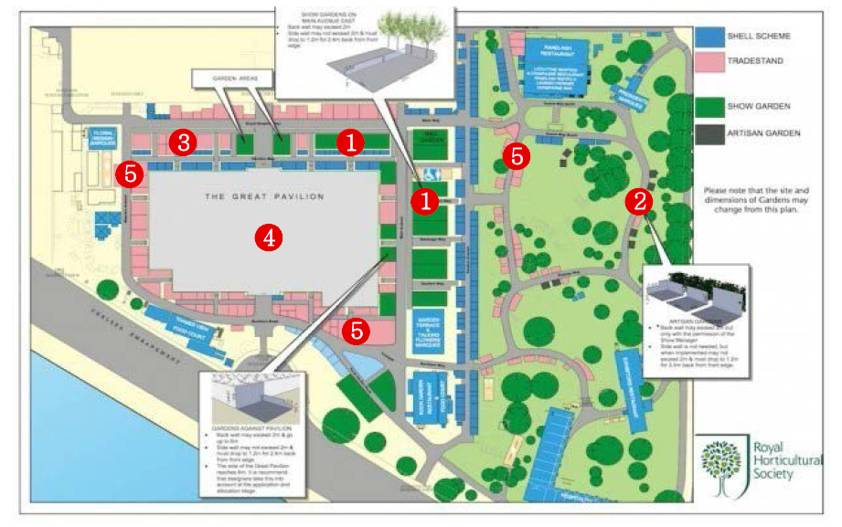 RHS 첼시 플라워쇼 전시 배치도 (2016년)