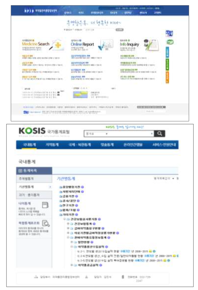 의약품관리종합정보센터에서 제공하는 의약품생산수입실적 통계