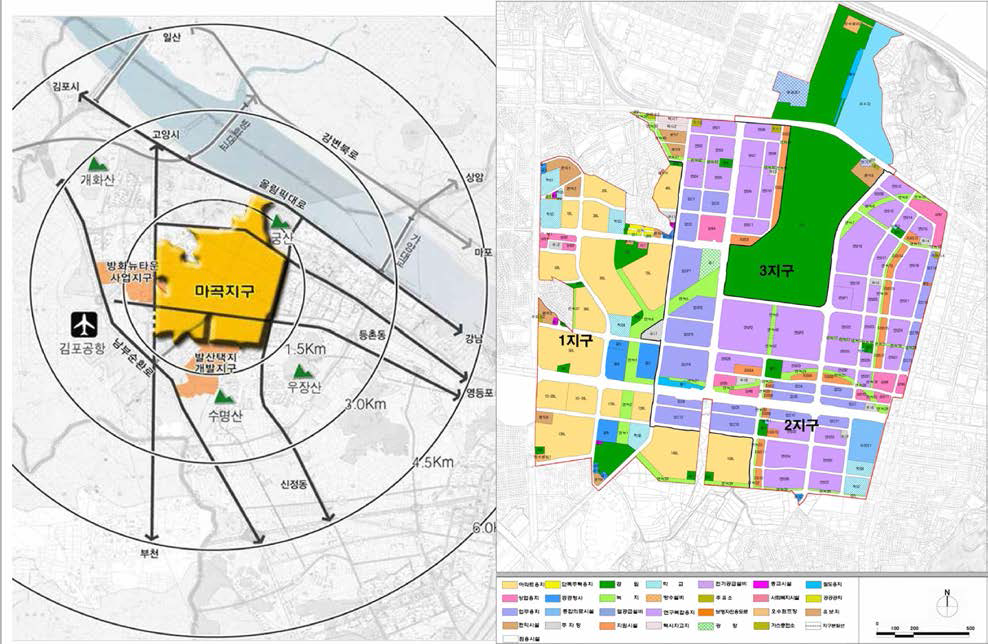 마곡지구 위치도 및 토지이용계획도 자료: 마곡도시개발사업 홈페이지(http://wwwJ-sh.co.kr/magok), SH공사, 2016년