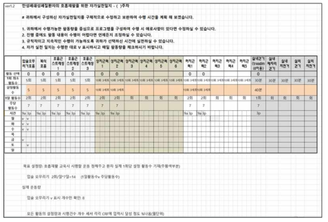 자가실천일지 작성 예시 – 환자에게 운동 목표를 설정하고 동기 부여하기 위함