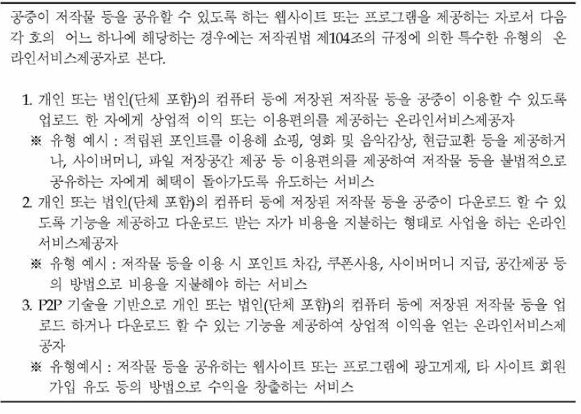 특수한 유형의 온라인서비스제공자의 범위