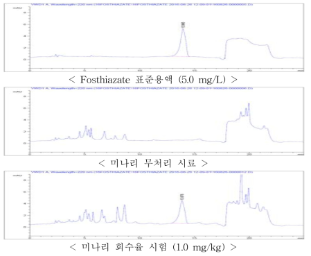 미나리 중 fosthiazate의 회수율 크로마토그램