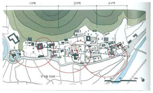 닭실마을 안동권씨들의 분파와 공간적 분포(한필원, 2011:384)