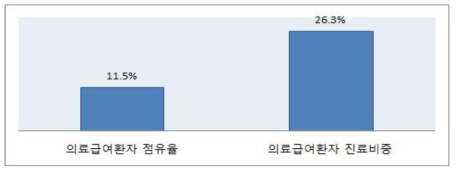 의료급여환자 점유율 및 진료비중(입원)