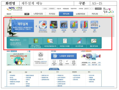 국민연금공단 재무설계 메뉴(AS-IS)