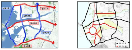 3×3 간선교통축 및 내부 보조 교통축 구상